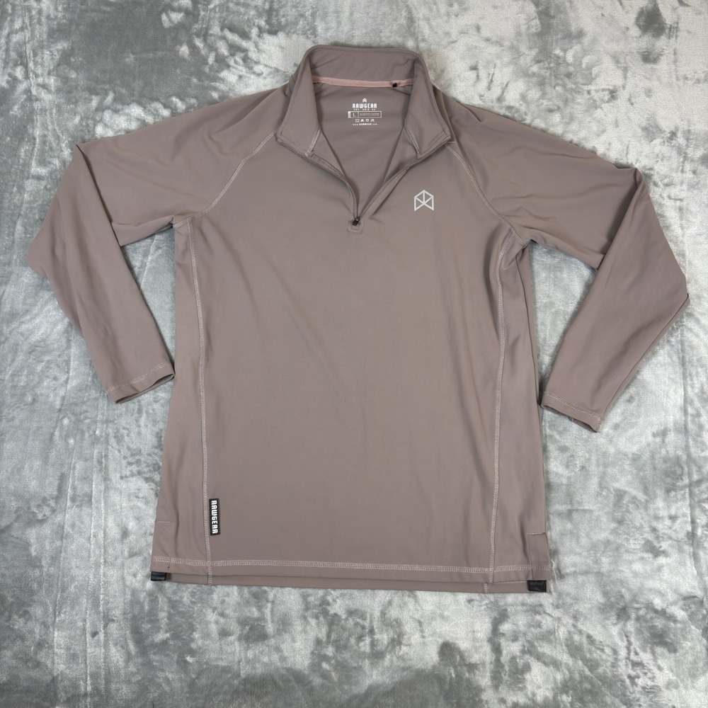 RAWGEAR Pullover Quarter Zip Mens Large Zip Pockets Brown Gym Athletic Stretch